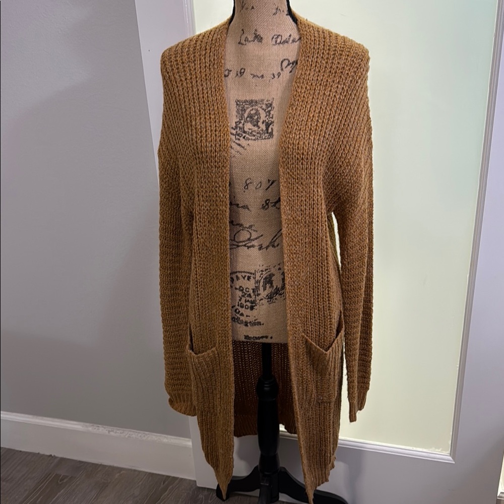Cozy Long Brown Knit Cardigan Sweater Size Medium